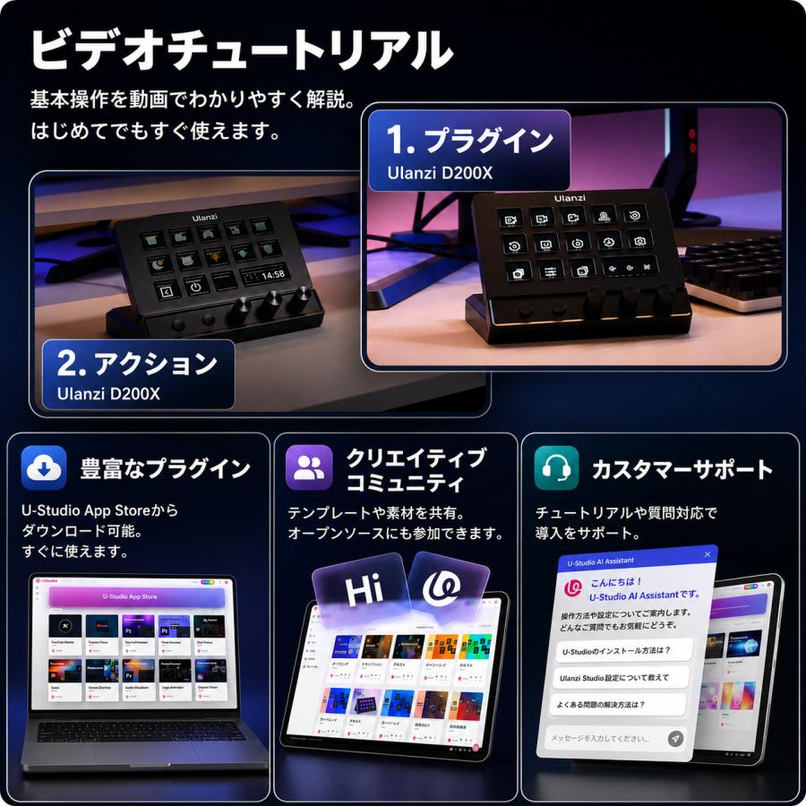 Ulanzi D200X ストリームコントローラー【3つノブ+ 8-in-1ドック搭載