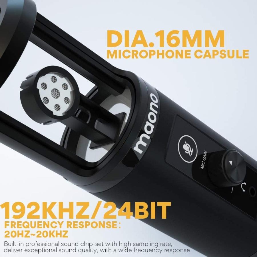 MAONO USBコンデンサーマイク 192KHZ/24BIT プロフェッショナル