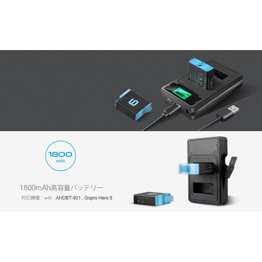 GoPro HERO10 black HERO9 バッテリーセット バッテリー2個+LED GoPro HERO10 black HERO9 バッテリーセット バッテリー2個+LED
