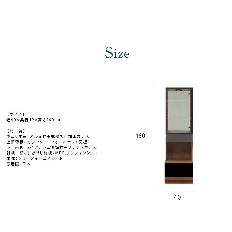壁面収納 キュリオ コレクションラック 幅40 ガラスキャビネット 完成品 コレクションボード 日本製 大川家具 |  | 01