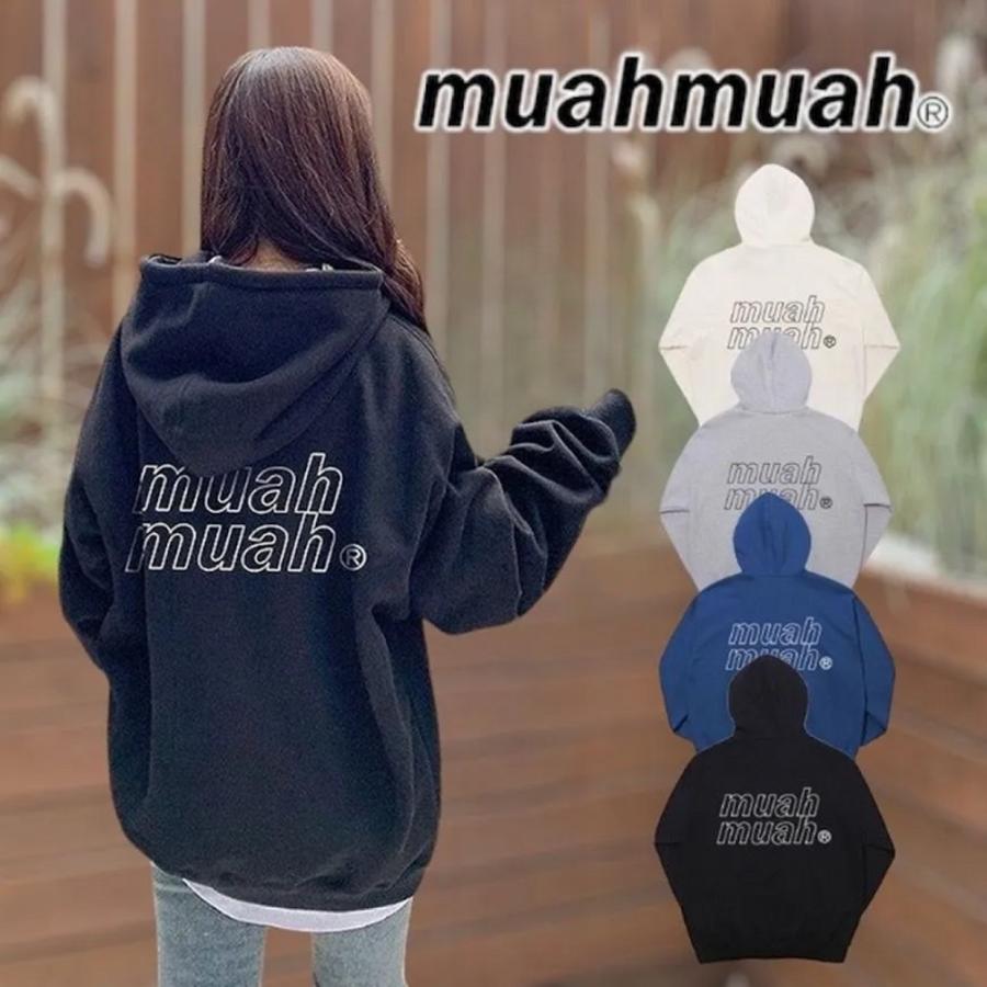 muahmuah ムアムア Point Logo Overfit Raised Hoodie レディス  