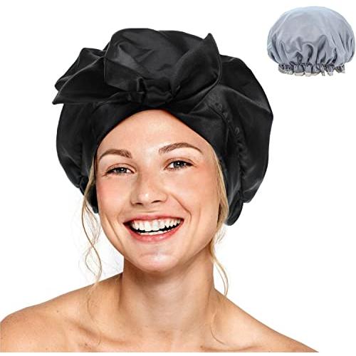 【KLK DREAM】2枚セット シャワーキャップ 裏側防水素材 二層 繰り返し 化粧ヘアキャップ SHOWER CAP ゴム紐ヘアキャップ