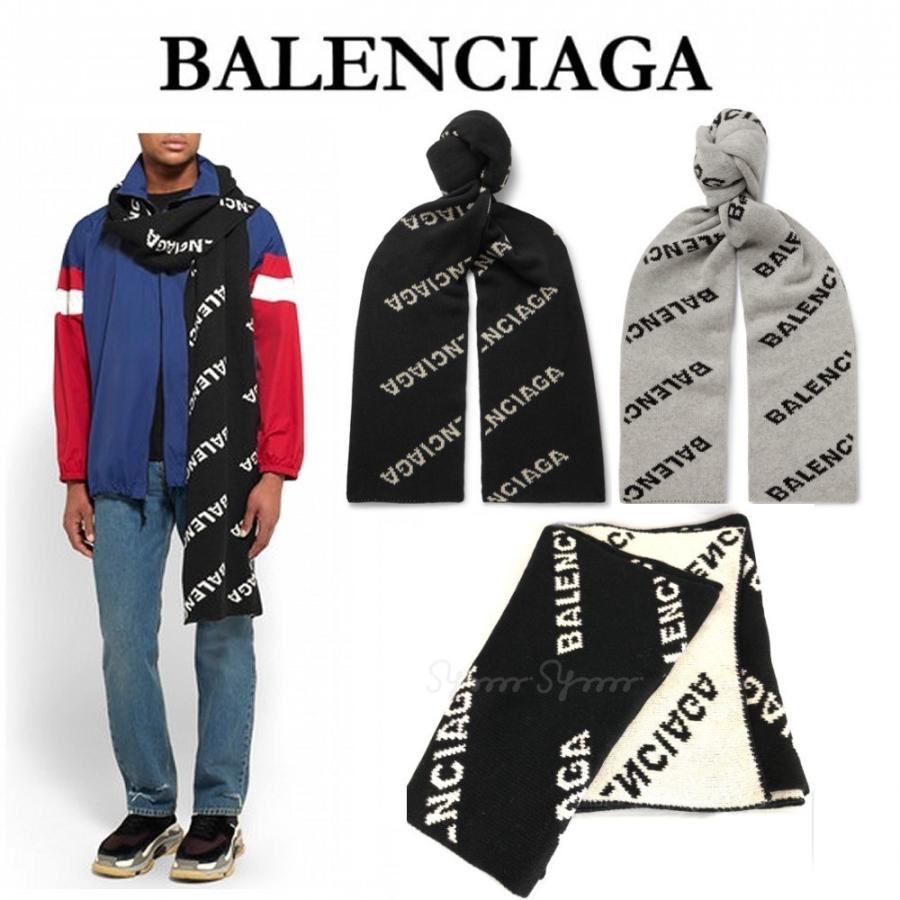 BALENCIAGA バレンシアガ ロゴプリント ストール マフラー ブラック ホワイト 通販 バレンシアガ タオル マフラー