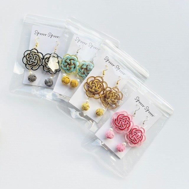 メール便可【送料無料】和風 水引・梅結び フックピアス【選べる4色  