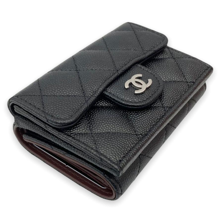CHANEL シャネル キャビアマトラッセ 三つ折りミニ財布 ブラック
