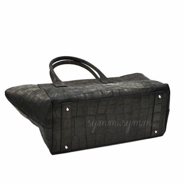 パヴィトラピーノレザークロコダイルトートバッグハンドバッグブラック