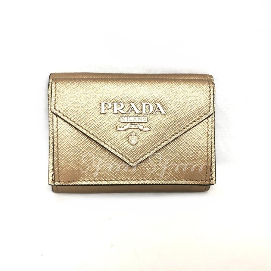 PRADA サフィアーノ 三つ折り ミニ ウォレット プラダ ゴールド ピンク