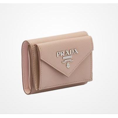 公式買蔵 プラダ　ミニ財布　三つ折　グレー✖️ピンク 折り財布