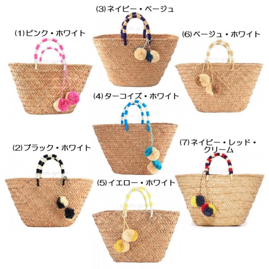 USED KAYU カユ ポンポン付き かごバッグ RonHerman ロンハーマン 取扱 ピンク ブラック ネイビー ブルー イエロー ベージュ レッド ホワイト 【1957482638】(12070円)