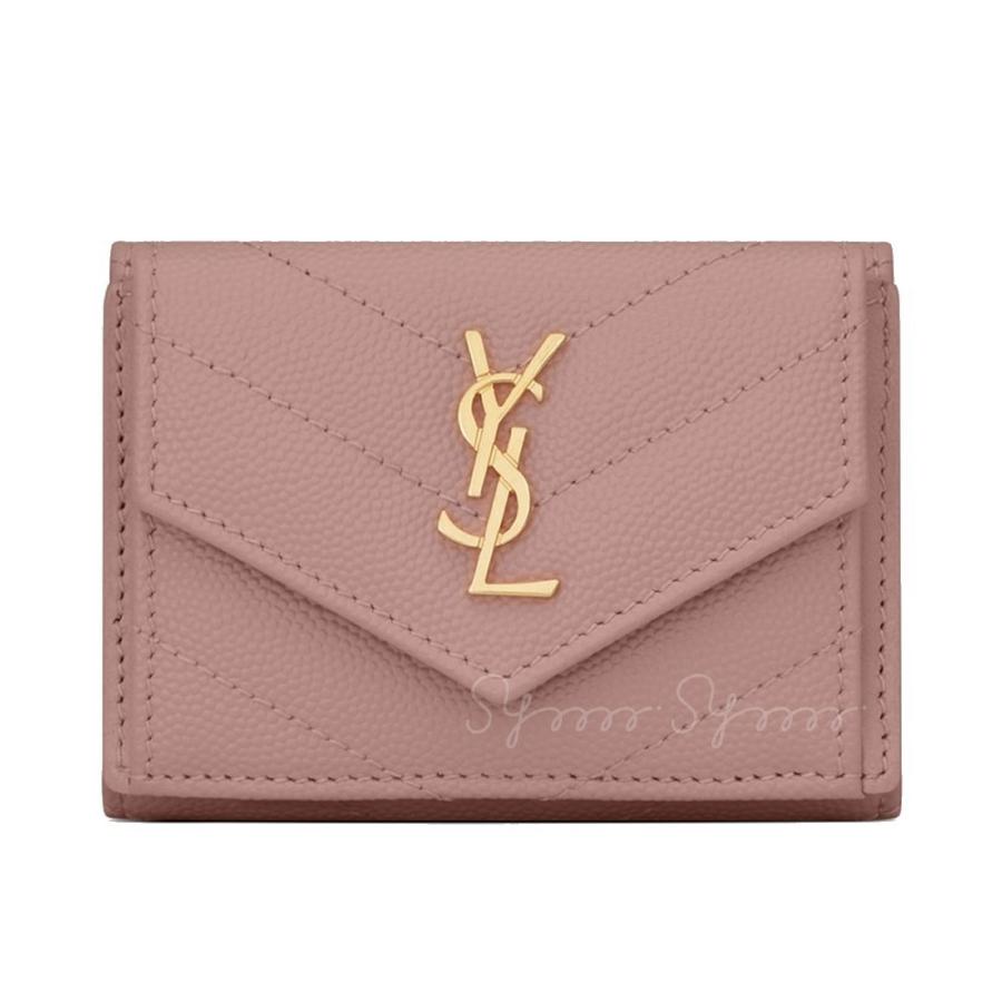 Saint Laurent サンローラン YSLメタルロゴ 三つ折り ミニ財布 ピンク
