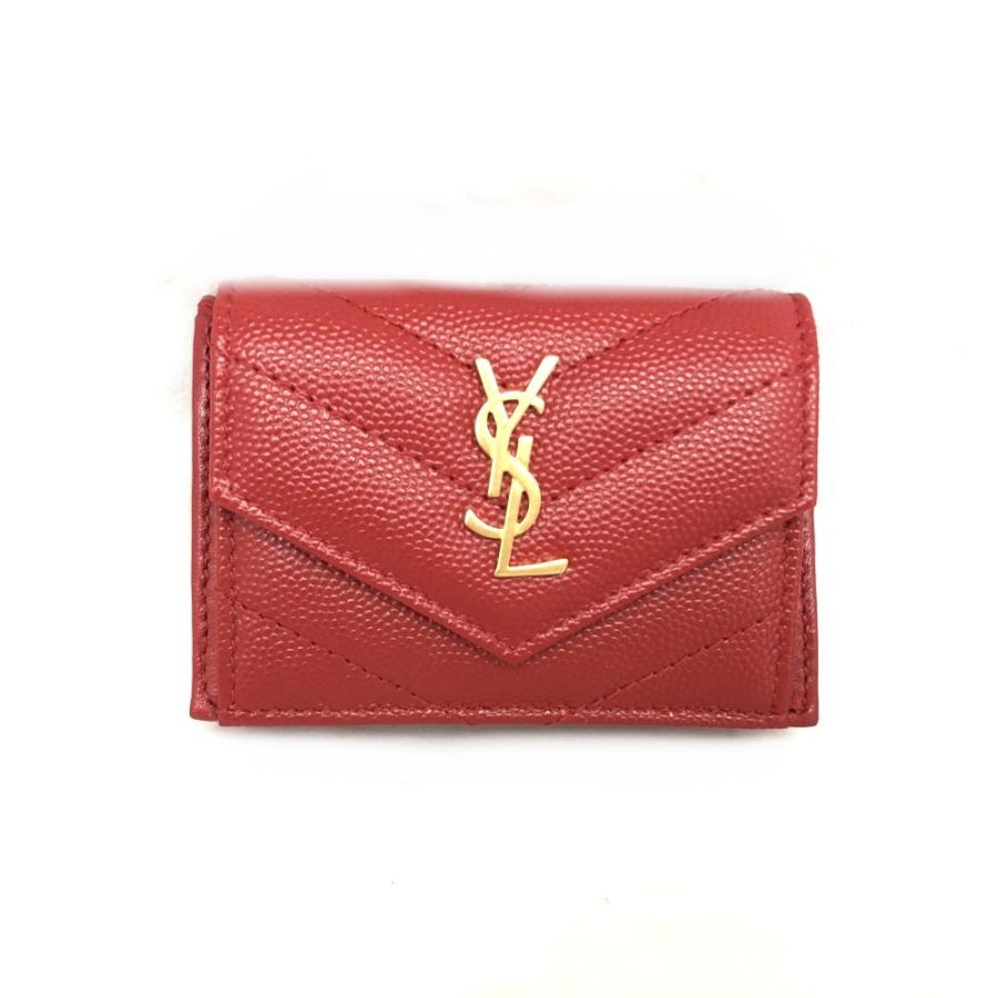 Saint Laurent サンローラン YSLメタルロゴ 三つ折り ミニ財布 レッド ゴールド シルバー :ysl0019:symm