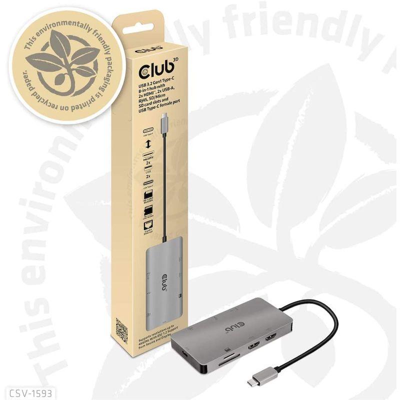 割50% Club 3D USB Type C 8-in-1 Hub to 2xHDMI 4K60Hz / 2x USB A / RJ45 / SD