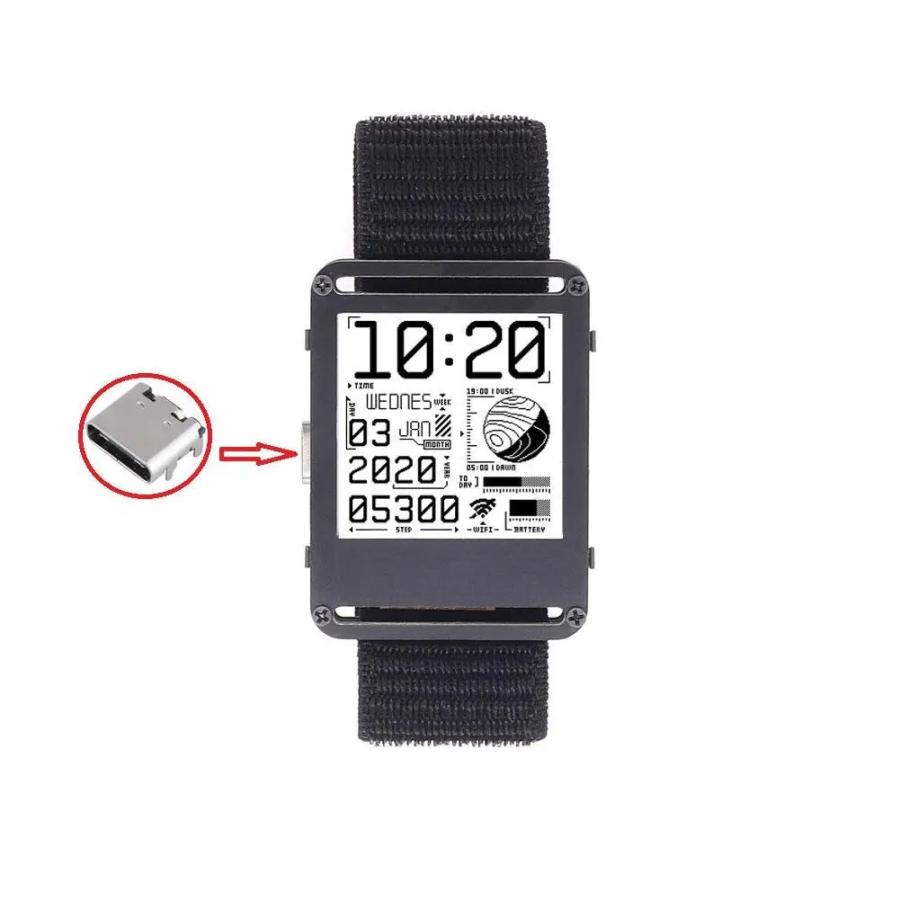 ESP32 Eインクスマートウォッチ V2.0 オープンソース 200x200 心拍計 超低消費電力 プログラマブルの画像