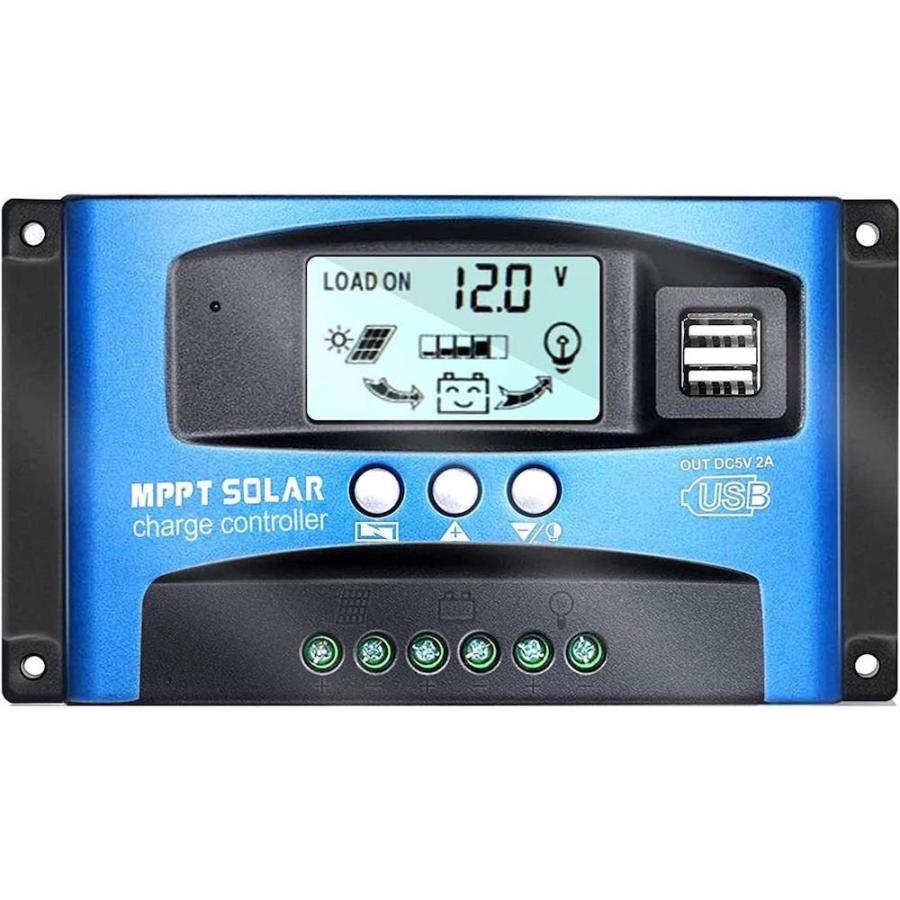 ソーラーパネル充電コントローラー 12V 24V オート 最大100V 100A MPPT 12V/24V LCD ソーラーパネル チャージコントローラー