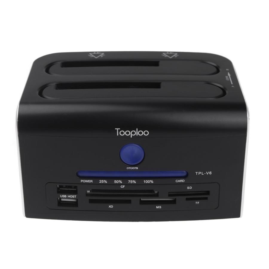 Tooploo USB 3.0 3.5/2.5インチ SATA デュアルハードディスク OTB/OTCドッキングステーション SD/microSD/CF/XD/MSカードリーダー USB x 2付き | 
