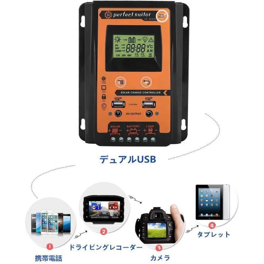 70A MPPT ソーラー コントローラー 70A MPPT 12V/24V LCD ソーラーパネル チャージコントローラー