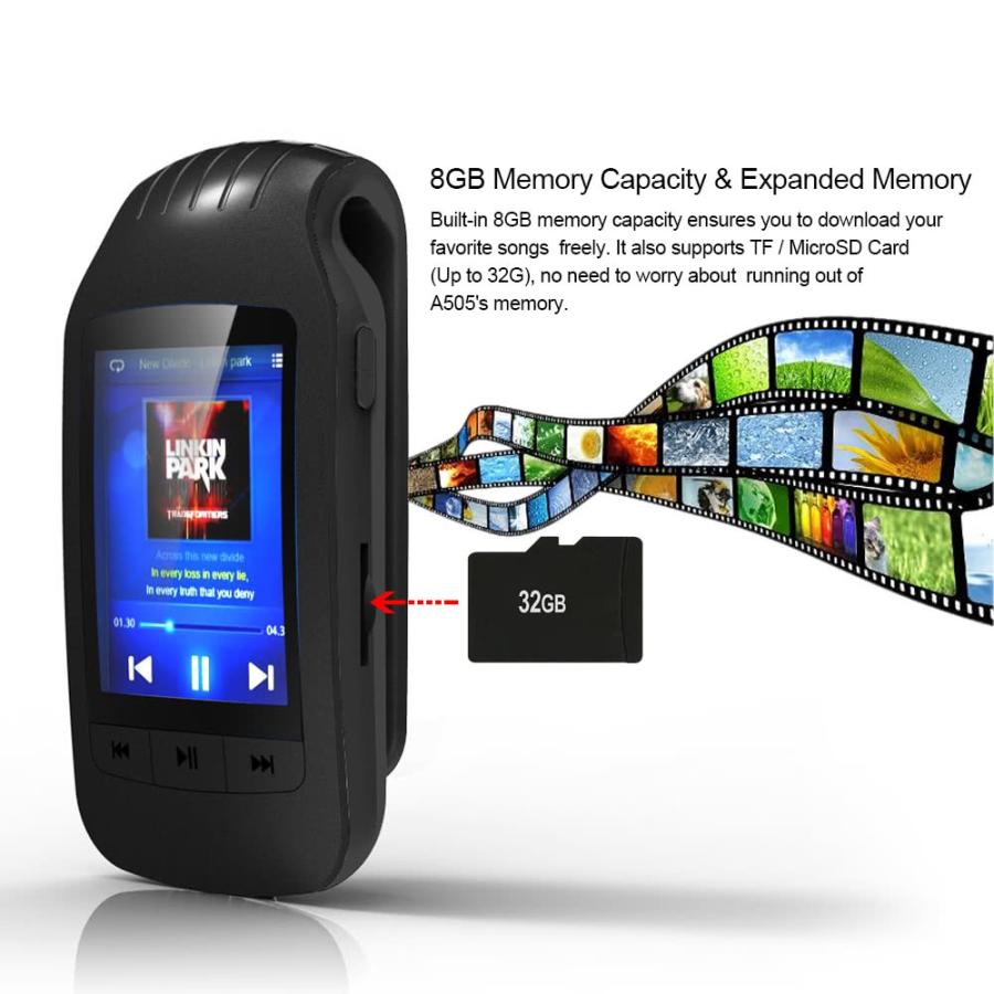 HOTT A505 クリップオン Bluetooth 8GB デジタル MP3 / MP4 プレーヤー V2414Synergy 通販