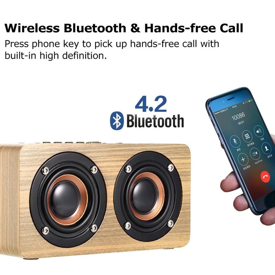 木製 ウッドグレーン Bluetooth Hi-Fi 3W x 2 スピーカー + MP3