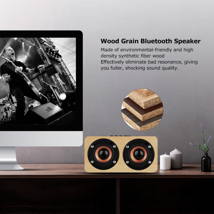 木製 ウッドグレーン Bluetooth Hi-Fi 3W x 2 スピーカー + MP3