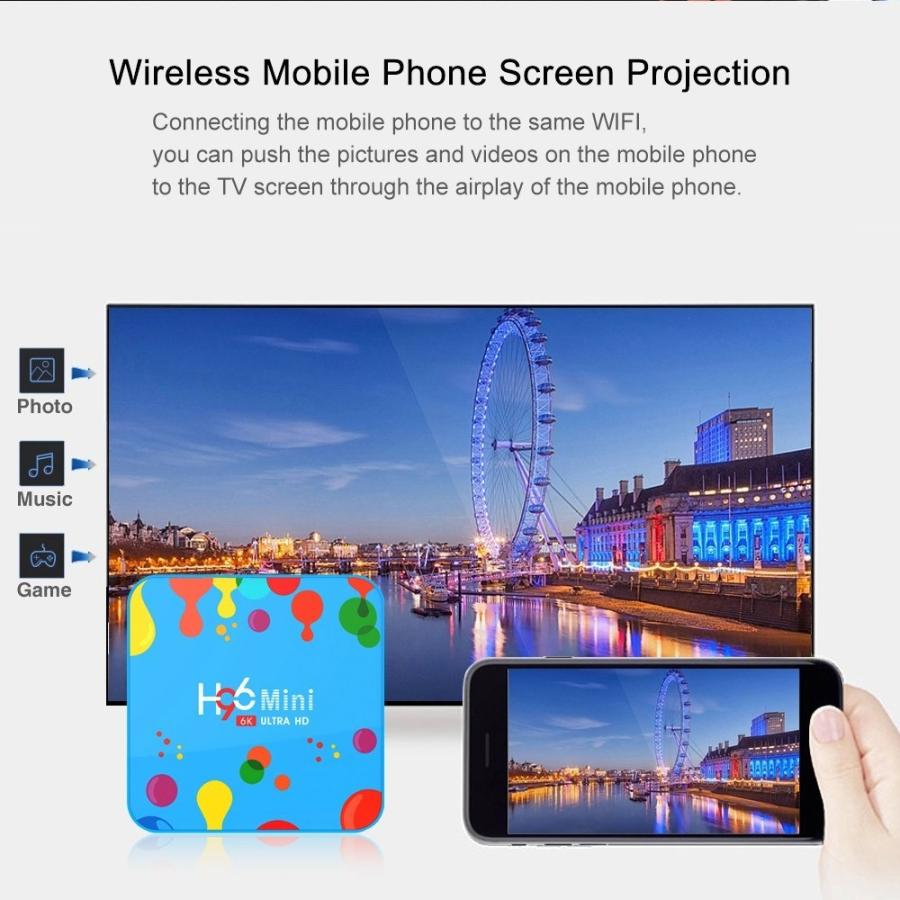 H96 Mini Android 9.0スマートTVボックス 4K 6K HDR H.265 VP9 4GB DDR3 128GBストレージ｜synergy2｜07
