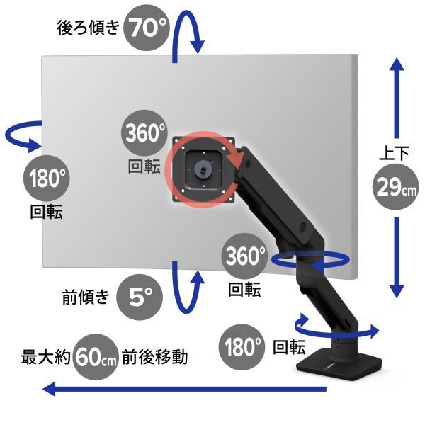 エルゴトロン HX デスクモニターアーム マットブラック 49インチ(9.1~19.1kg)まで対応 45-475-224｜synnex｜04