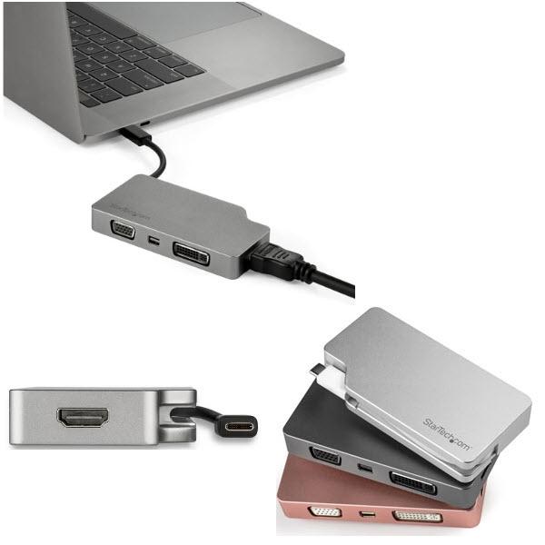 StarTech.com 4 in 1 USB Type-Cマルチアダプタ アルミ筐体 USB-C - VGA/ DVI/ 4K HDMI/ mDP スペースグレー CDPVDHDMDPSG | StarTech.com