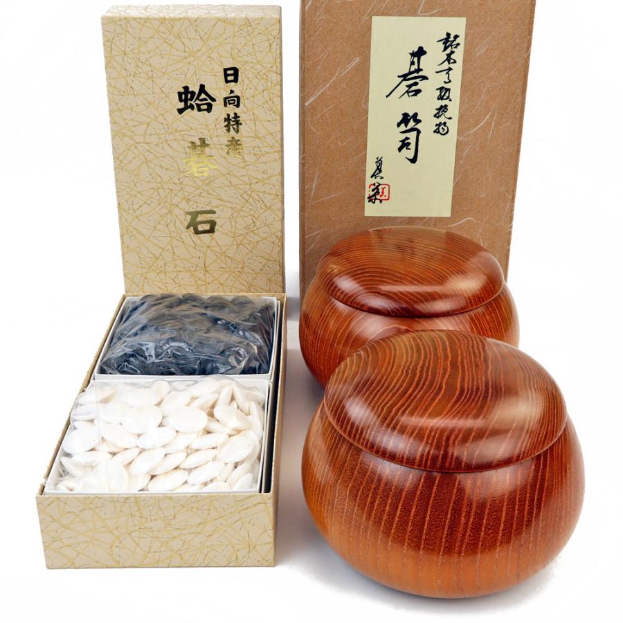 日向特産蛤碁石 25号 花印(厚み7.0mm) 木製碁笥 らいでん 特大 ※蛤碁石