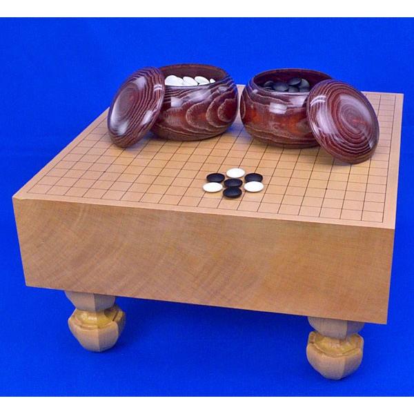 囲碁セット　新桂4寸足付碁盤セット(ガラス碁石新生梅・木製碁笥栗大)【囲碁将棋専門店の将碁屋】