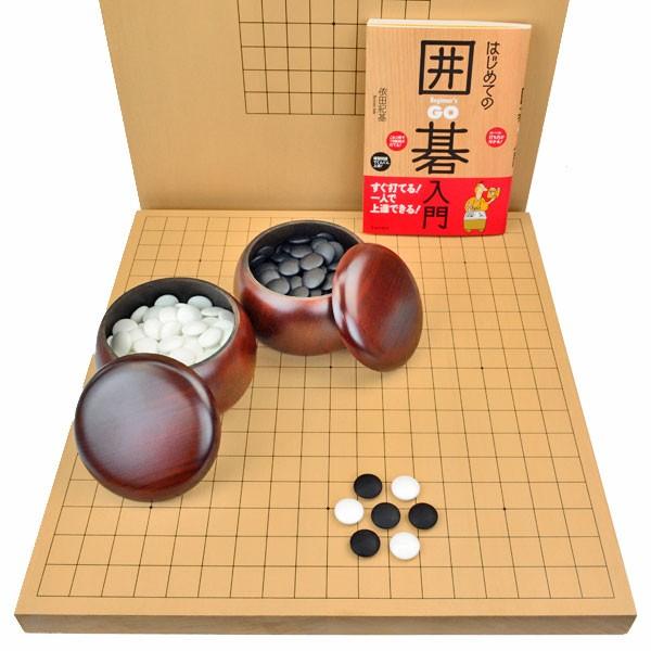 囲碁セット 入門用19路9路新桂1寸卓上碁盤セット(ガラス碁石梅・プラ碁笥銘木大・囲碁入門本)【囲碁将棋専門店の将碁屋】