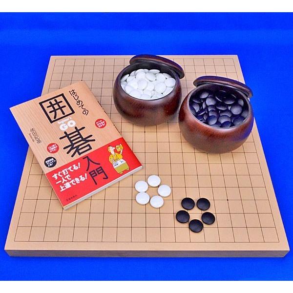囲碁セット 入門用新桂1寸卓上碁盤セット(ガラス碁石梅・プラ碁笥銘木大・囲碁入門本)【囲碁将棋専門店の将碁屋】