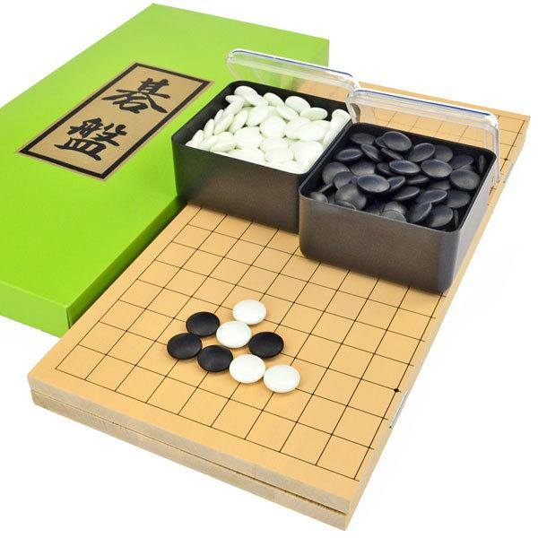 囲碁セット 新桂5号折碁盤セット(ガラス碁石桜・プラ角箱)【囲碁将棋