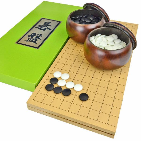 囲碁セット 新桂5号折碁盤セット(ガラス碁石梅・プラ碁笥銘木大)打ち味も楽しめるガラス碁石との木製折碁盤の囲碁セット