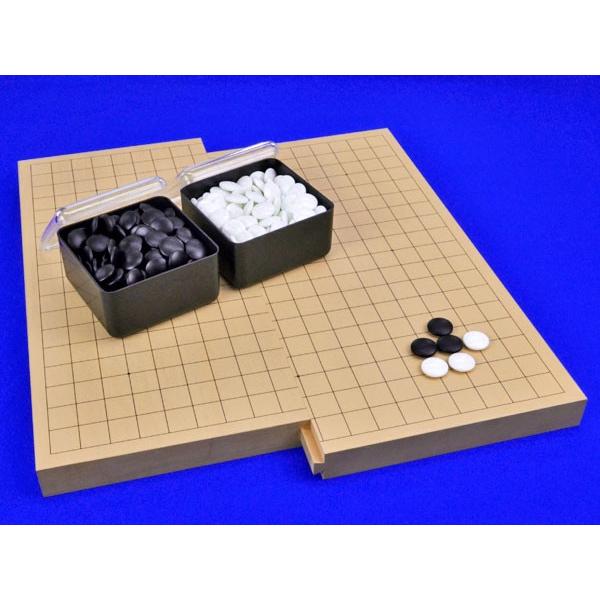 囲碁セット　19路9路スライド囲碁盤セット(ガラス碁石桜・プラ角箱)【囲碁将棋専門店の将碁屋】