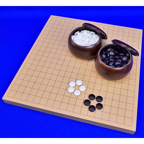 新桂1寸ハギ卓上碁盤セット（ガラス碁石新生梅・プラ銘木大）手軽な卓上碁盤とガラス碁石の囲碁セット