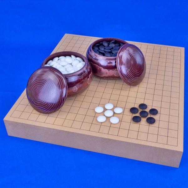 囲碁セット　新桂2寸ハギ卓上碁盤セット(ガラス碁石新生竹・栗碁笥特大)