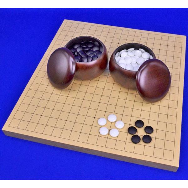 囲碁セット　ヒバ1寸ハギ卓上碁盤セット(ガラス碁石新生梅・プラ銘木大)