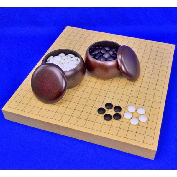 囲碁セット　ヒバ1寸5分ハギ卓上碁盤セット(ガラス碁石新生梅・プラ銘木大)