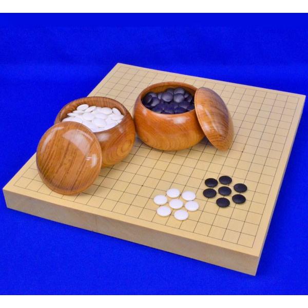 囲碁セット　ヒバ1寸5分ハギ卓上碁盤セット(蛤碁石28号・欅碁笥大)【囲碁将棋専門店の将碁屋】
