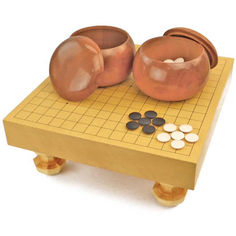 連珠セット 新かや2寸一枚板足付連珠盤セット(蛤碁石28号・木製碁笥桜