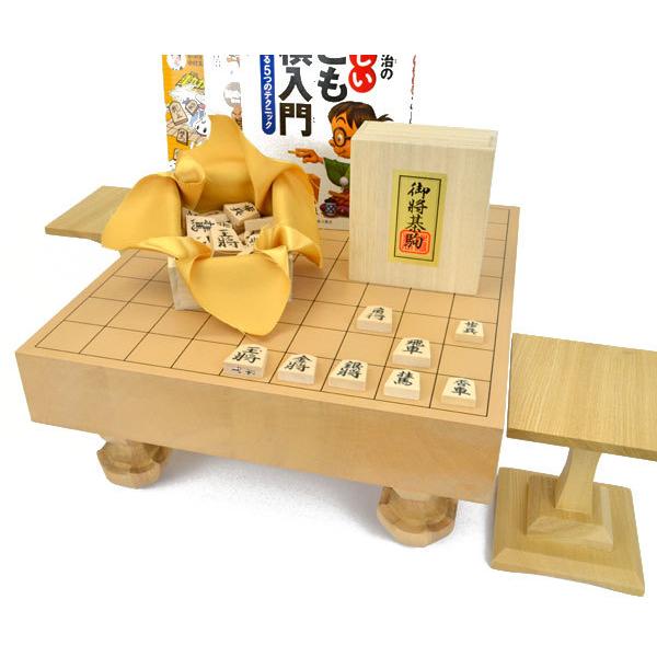木製将棋入門セット 銀 新桂2寸足付将棋盤/白椿上彫駒/駒台/将棋入門本