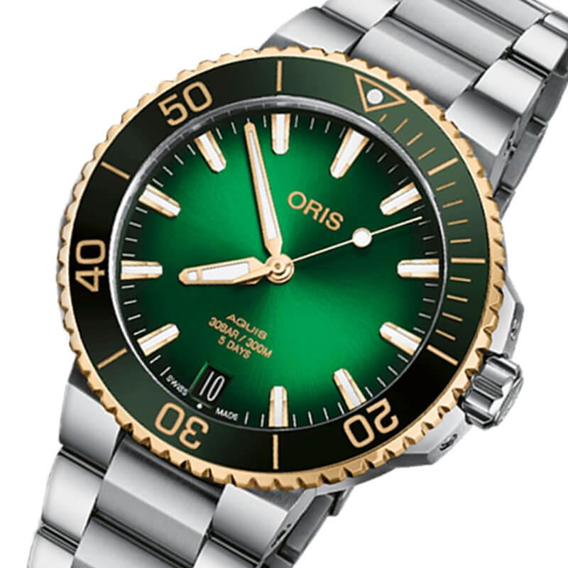 オリス/Oris/ダイビング/AQUIS(アクイス)/キャリバー400/バイカラー/ダイバーズウォッチ 400 7769 6357-07 8 22 09PEB 41.5mm径 グリーン 腕時計｜syohbido-store