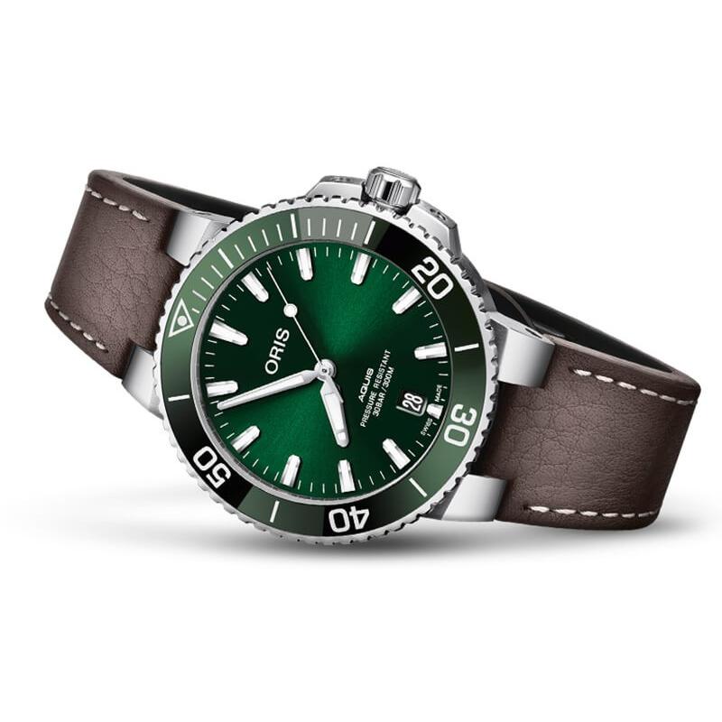 オリス　アクイスデイト　革ベルト ORIS オリス/Oris/ダイビング/AQUIS(アクイス) デイト/グリーン