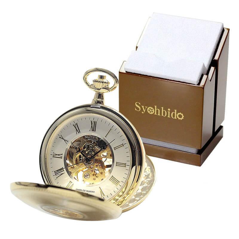 【お気にいる】 チャールズヒューバート（Charles-Hubert） /懐中時計 ゴールドカラーと正美堂オリジナル懐中時計専用スタンドセット 3953-G 手巻き式 懐中時計 懐中時計