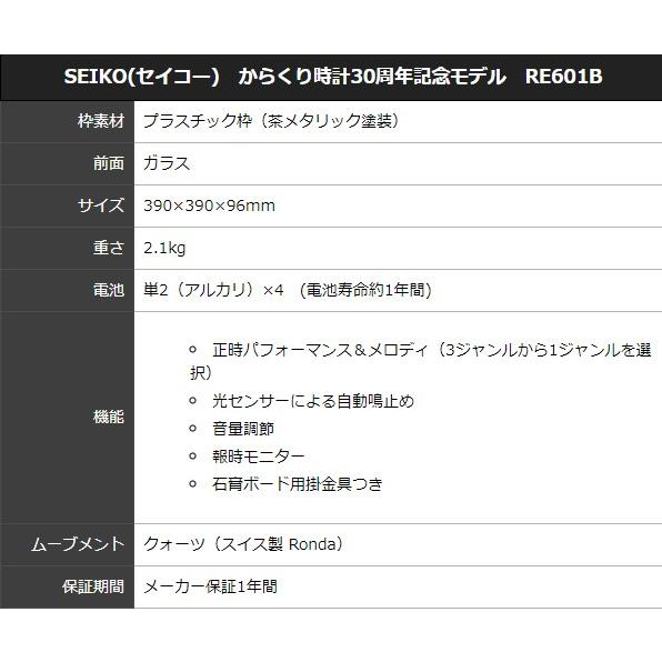 SEIKO（セイコー） からくり時計30周年記念モデル RE601B プレート文字