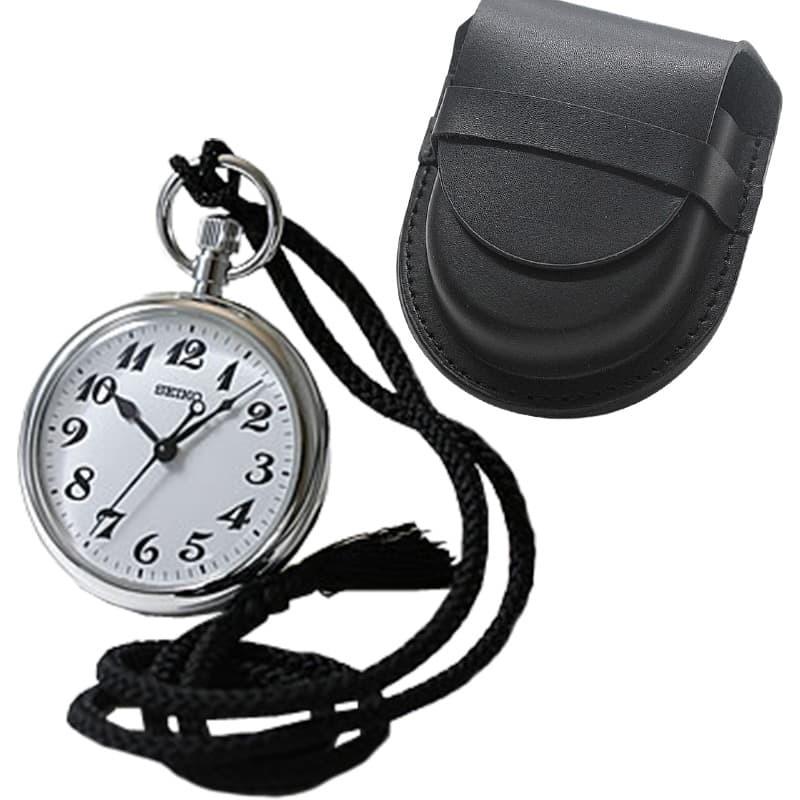 セイコー(SEIKO)鉄道時計と正美堂オリジナル革ケース(ブラック)ホック