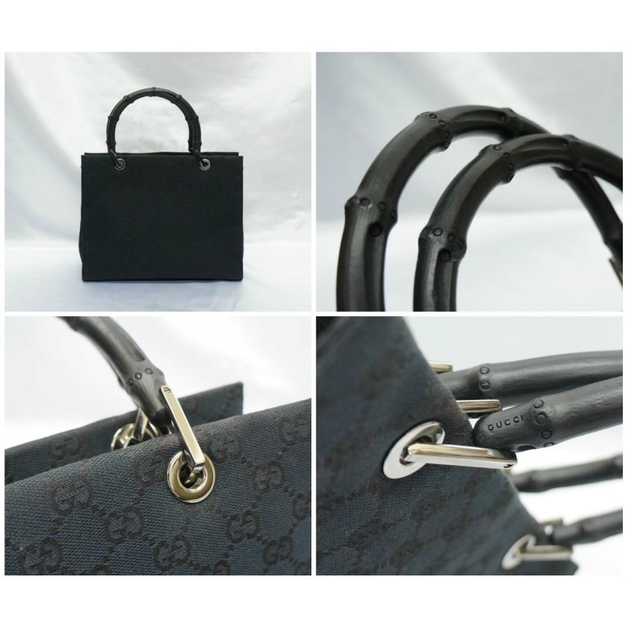 美品GUCCI グッチバンブー GG キャンバス柄ブラックレザーショルダーバッグ GGキャンバス ☆GUCCI（グッチ）/GGキャンパス/ブラック