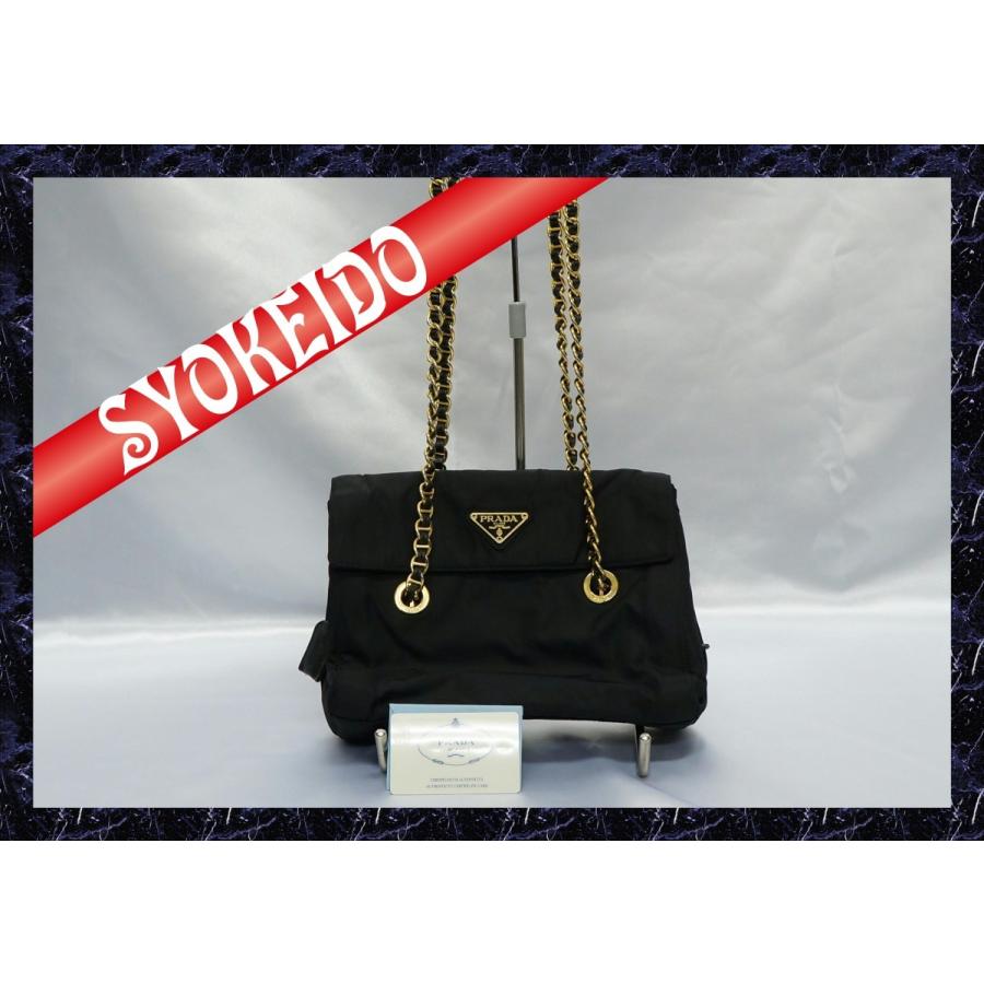 PRADA チェーンショルダーバッグ ナイロン ブラック ゴールド PRADA プラダ ナイロン キルティング チェーン ショルダーバッグ