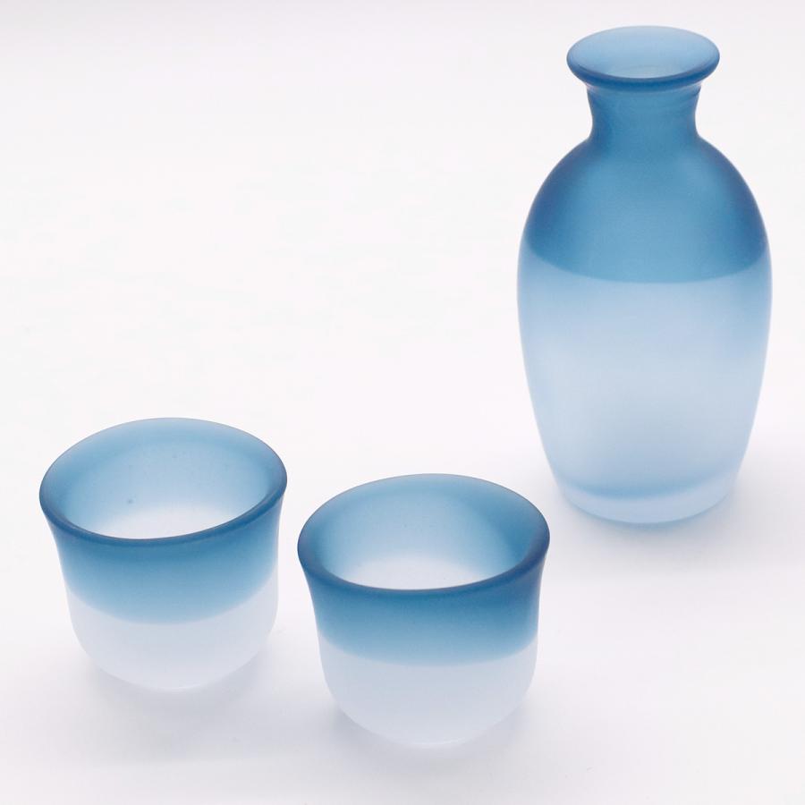 岩澤硝子 青靄 せいあい 冷酒ギフトセット（徳利1点 ぐい呑2点） 藍花