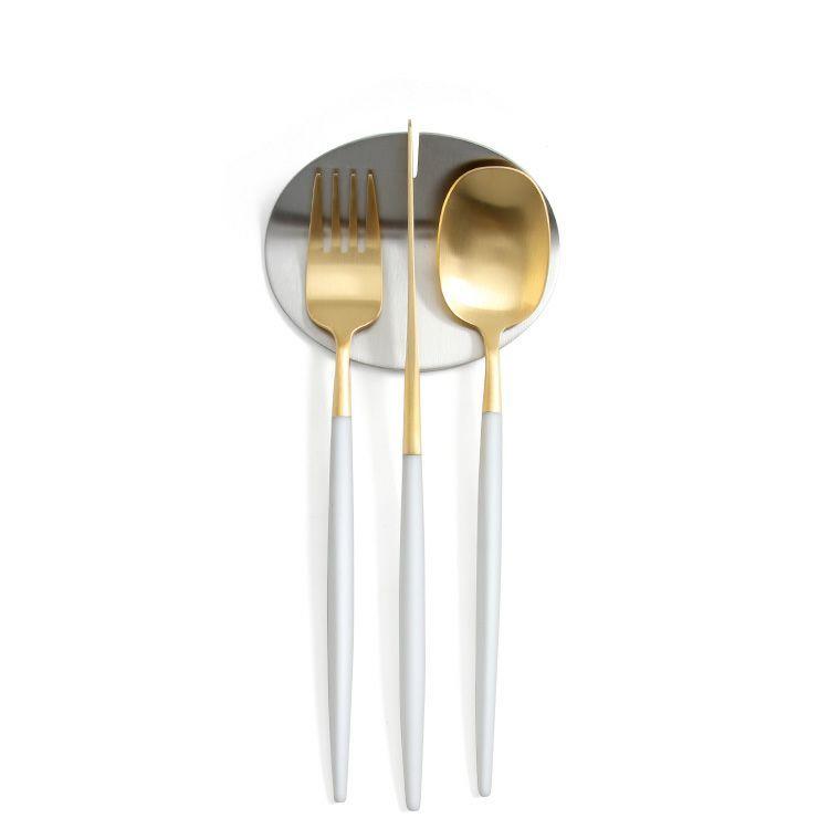 ＜4点セット＞クチポール ナウ ホワイトマットゴールド デザート3点＆カトラリーレスト1点 正規販売店 ゴア カトラリー 結婚祝い