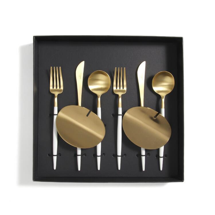 カトラリー セット クチポール デザート8点セット ナイフ フォーク スプーン レスト ゴア ホワイト ゴールド ギフト 結婚祝い 正規販売店 ナイフレスト 化粧箱付